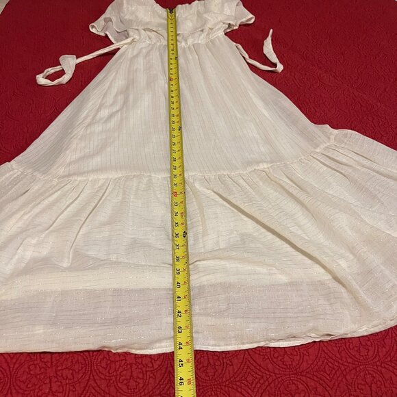 corey lynn calter Womens Size XS Cream Metallic Stripe Strapless Maxi Dress - Picture 8 of 11